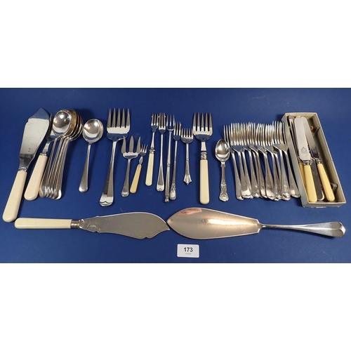 173 - A silver-plated cutlery set and various silver-plated pickle forks, fish servers etc