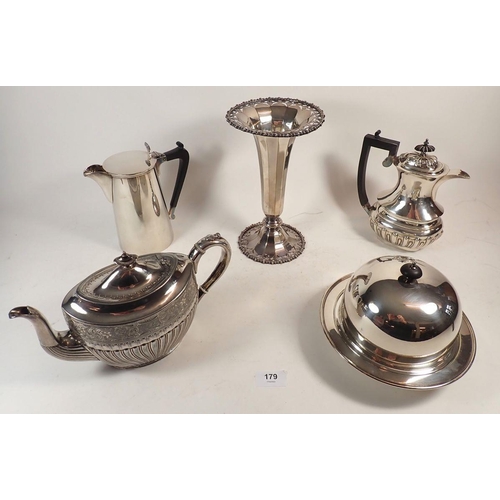 179 - A box of silver-plated items including Connaught silver-plated vase