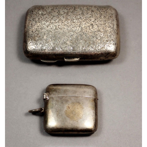 191 - A silver cigarette case, Birmingham 1906, 55g and a silver vesta case, Chester 1913, 32g