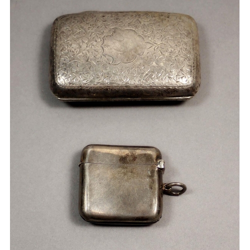 191 - A silver cigarette case, Birmingham 1906, 55g and a silver vesta case, Chester 1913, 32g