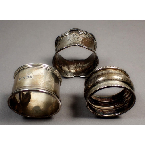 199 - Three various silver napkin rings, 89g