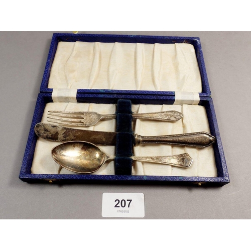 207 - A silver child's knife and fork with matched silver-plated spoon