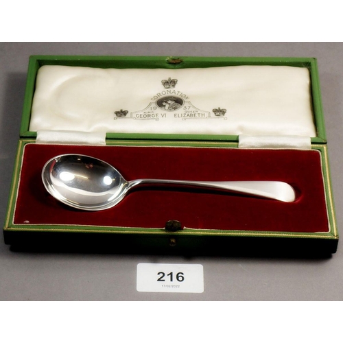 216 - A Georgian silver Coronation spoon in fitted case