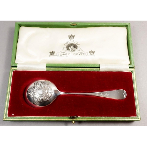 216 - A Georgian silver Coronation spoon in fitted case