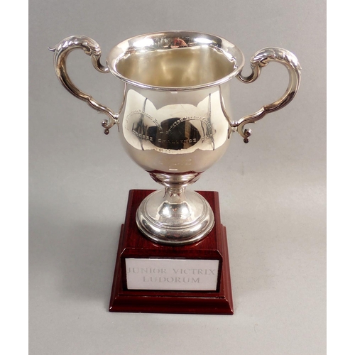 219 - A silver challenge cup, London 1910, weight of cup with metal screw and brackets to base 303g