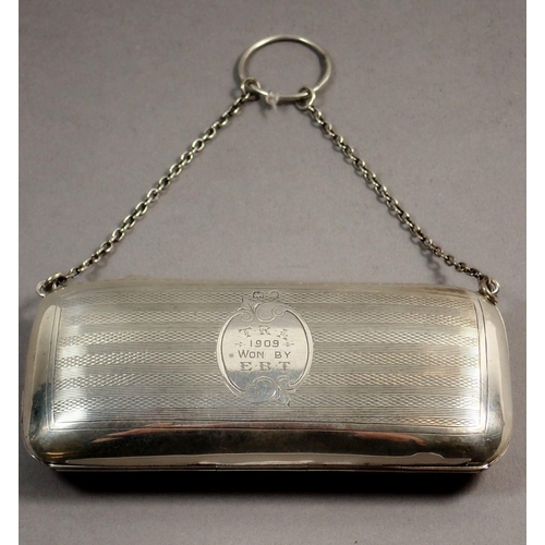 225 - An Edwardian silver rectanglar purse with finger ring, 11.5cm wide, Birmingham 1905, Maker EJ, 89.5g