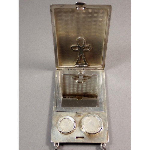 229 - A sterling silver necessaire/compact containing card holder, powder and mirror compartment and two s... 