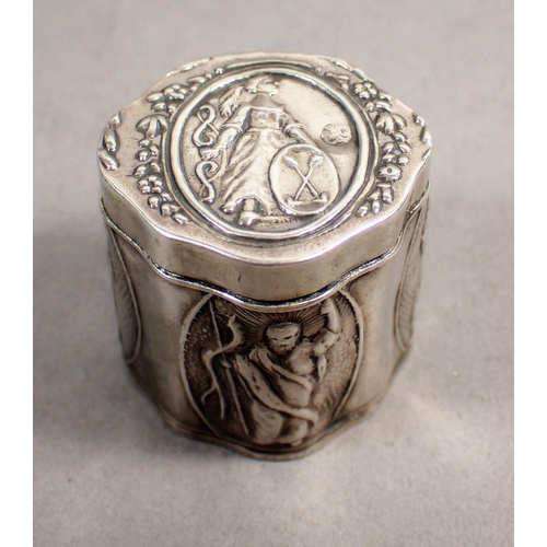 236A - A 19th century French snuff box with embossed decoration and a Dutch silver box