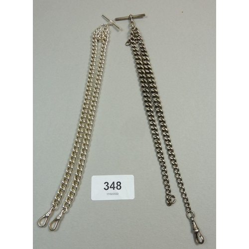 348 - Two silver fancy link fob chains, combined weight 67g