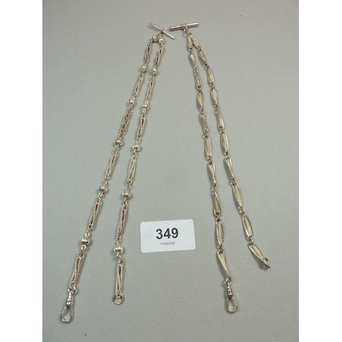 349 - Two silver fob chains, combined weight 105g