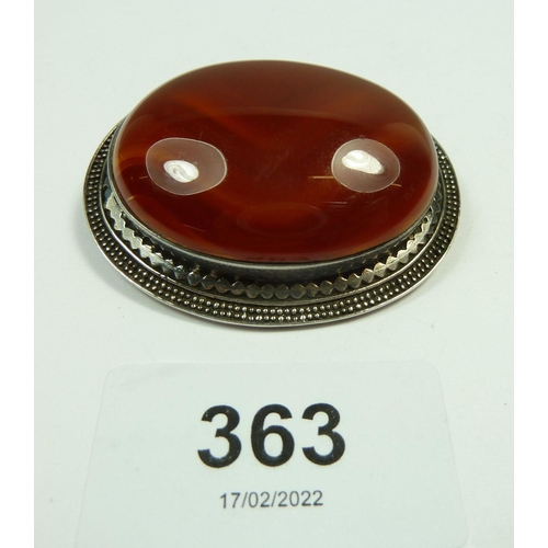 363 - A silver carnelian set brooch, approx 5cm x 4cm, 32.8g