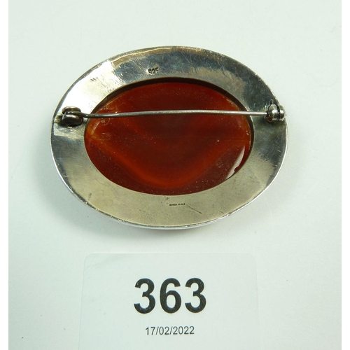 363 - A silver carnelian set brooch, approx 5cm x 4cm, 32.8g