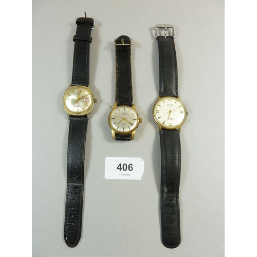 406 - A day date Tara mechanical vintage gentlemans wrist watch, a Gevea Automatic one and another vintage... 