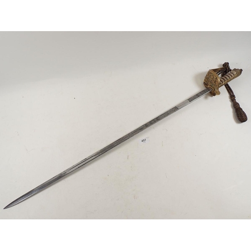 457 - A mid-20th century naval officers dress sword with shagreen grip, gilt metal hand guard, Wilkinson's... 