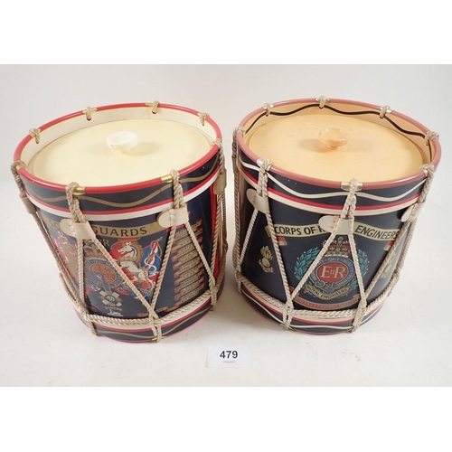 479 - A pair of military style ice buckets in form of regimental drums for Scots Guards and Royal Engineer... 