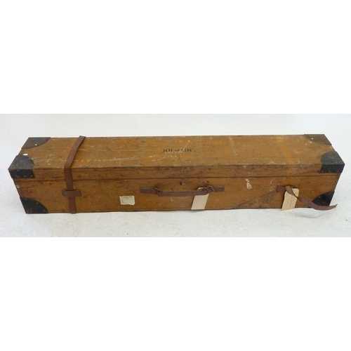 486 - A military wooden and metal bound rifle case