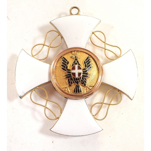 499 - An Italian Order of the Crown Commander's badge enamel and yellow metal medal with crown to one side... 