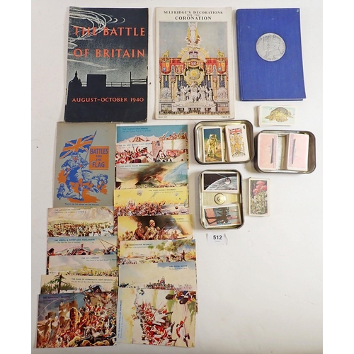 512 - A quantity of Brooke Bond trade cards, military postcards, Portsmouth commemorative book etc