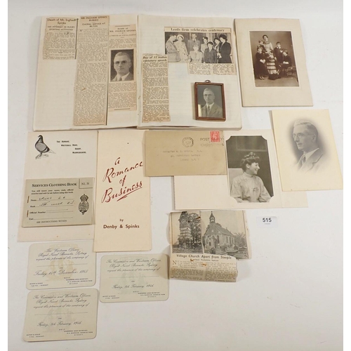 515 - Early 20th century ephemera, photographs etc relating to Ingram Spinks of Denby and Spink department... 