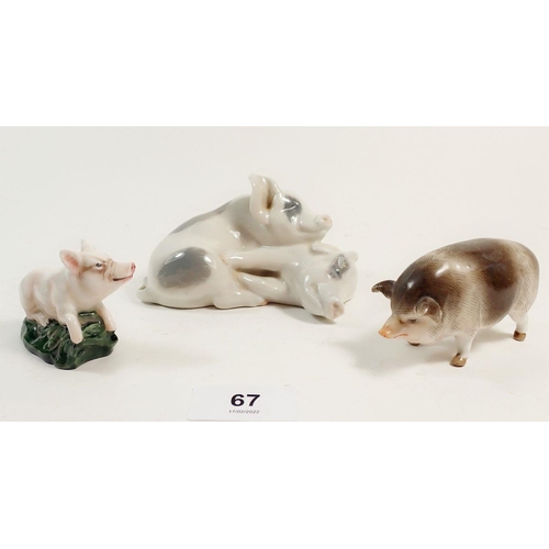 67 - A Copenhagen piglet group, a Doulton piglet and another porcelain pig