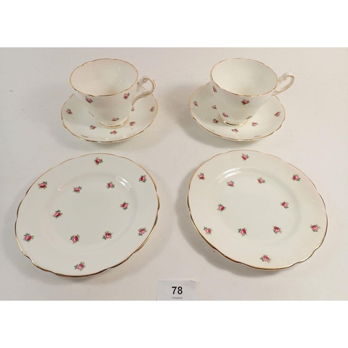 78 - A Regency China set of five tea cups and six saucers plus six tea plates printed rosebuds