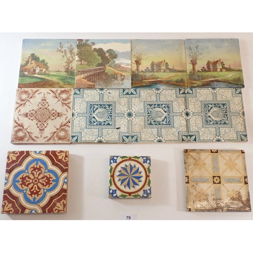 79 - Various Victorian tiles including one by Mintons