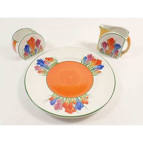 80 - A Bradford limited edition Clarice Cliff 'Tea for Two' set comprising jug, sugar and plate, printed ... 