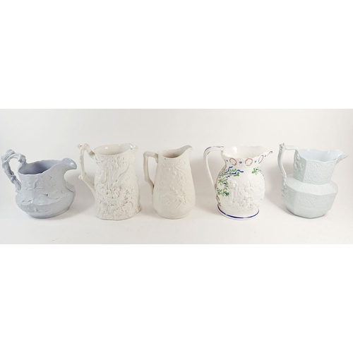 85 - Five various Victorian press moulded jugs