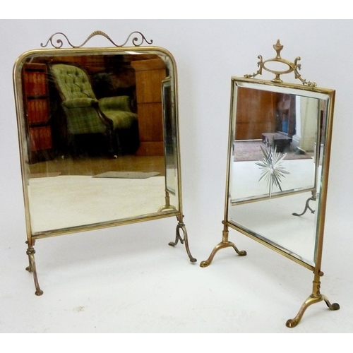 925 - Two Victorian brass and mirrored fire screens