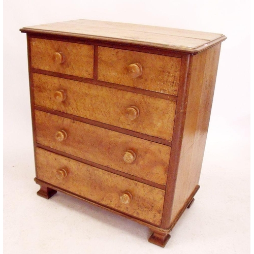 931 - A Victorian pine and birds eye maple chest of two short drawers and three long, 100cm high 90cm high