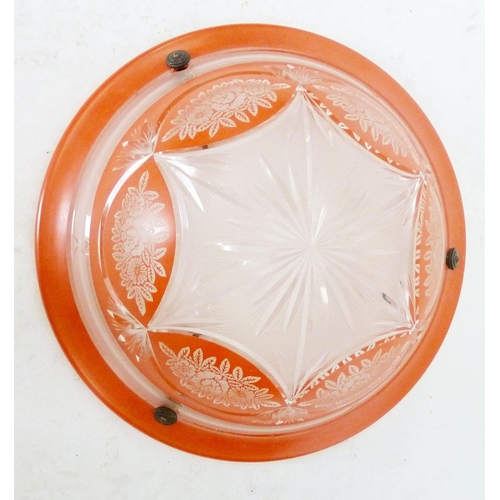 943 - A vintage orange and cut glass lampshade