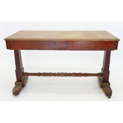 944 - A Victorian mahogany library table with end supports and turned stretcher, 122 x 60cm