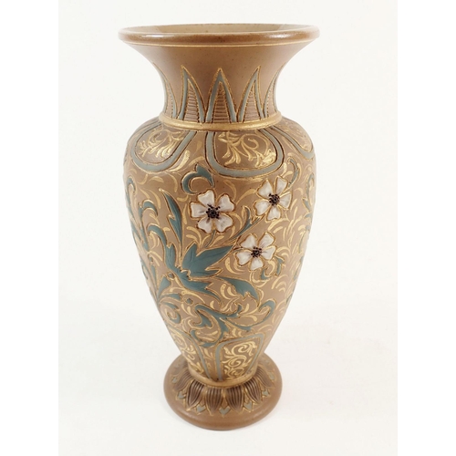 99 - A Victorian Doulton Lambeth vase with gilt and turquoise floral decoration