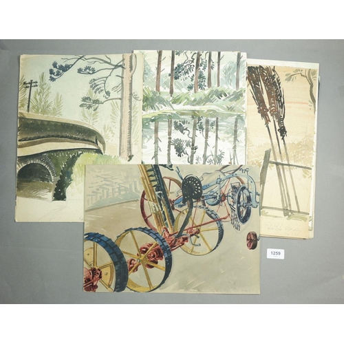 1259 - Twenty three loose watercolours of real and industrial landscapes in England, Paris and Belgium, sig... 