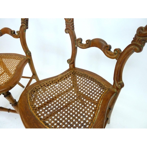 1265 - A Victorian pair of cane seated bedroom chairs