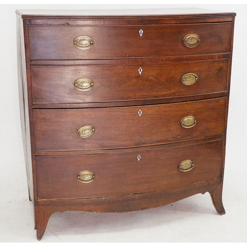 1267 - A George III mahogany bow fronted chest of four drawers, 51 x 99 x 106cm