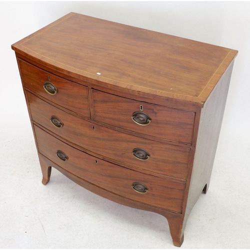 1267 - A George III mahogany bow fronted chest of four drawers, 51 x 99 x 106cm