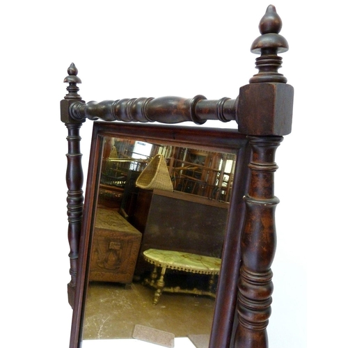 1291 - A Victorian mahogany cheval mirror on turned supports