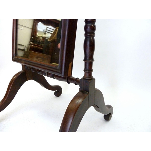 1291 - A Victorian mahogany cheval mirror on turned supports