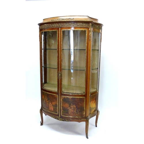 1293 - A French Vernis Martin two door glazed cabinet with gilt metal mounts and painted panels, approx 168... 