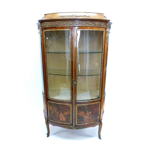 1293 - A French Vernis Martin two door glazed cabinet with gilt metal mounts and painted panels, approx 168... 