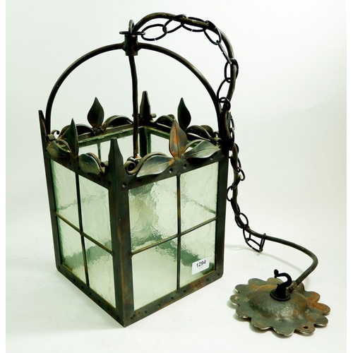 1294 - A Victorian style wrought iron and glass hall lantern, 42cm high