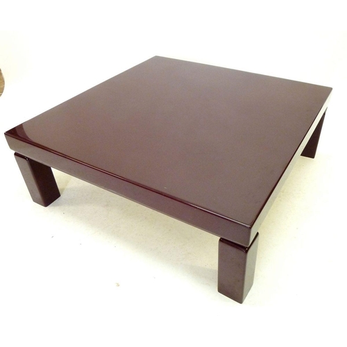 1298 - A 1950's red lacquer Italian coffee table in style of Kazuhide Takahama, 100cm square x 35cm high