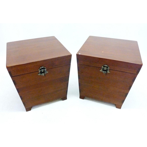 1302 - A pair of Chinese mahogany portable trunks/occasional tables with carrying handles