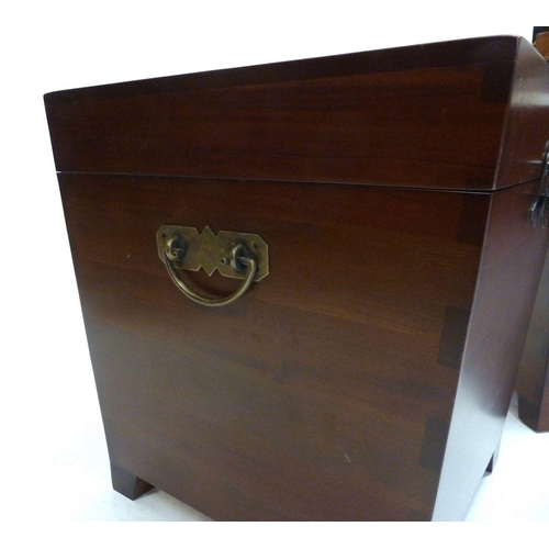 1302 - A pair of Chinese mahogany portable trunks/occasional tables with carrying handles