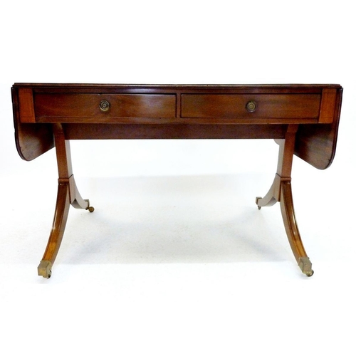 1303 - A mid 20th century mahogany sofa table, 104 (centre top) x 66cm