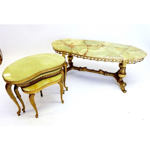 1305 - An onyx and gilt metal coffee table (overall length 117cm) and a nest of tables