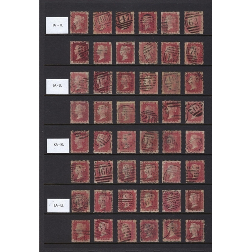 149 - GB: QV LE 1d Red 4 corner letter plate-position collection complete, AA-TL. 240 used stamps incl pos... 