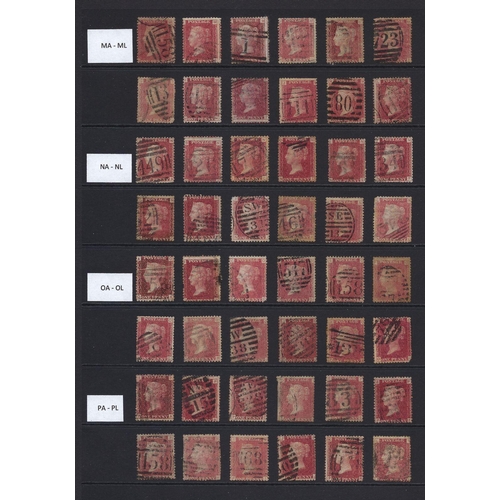 149 - GB: QV LE 1d Red 4 corner letter plate-position collection complete, AA-TL. 240 used stamps incl pos... 