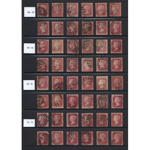 149 - GB: QV LE 1d Red 4 corner letter plate-position collection complete, AA-TL. 240 used stamps incl pos... 